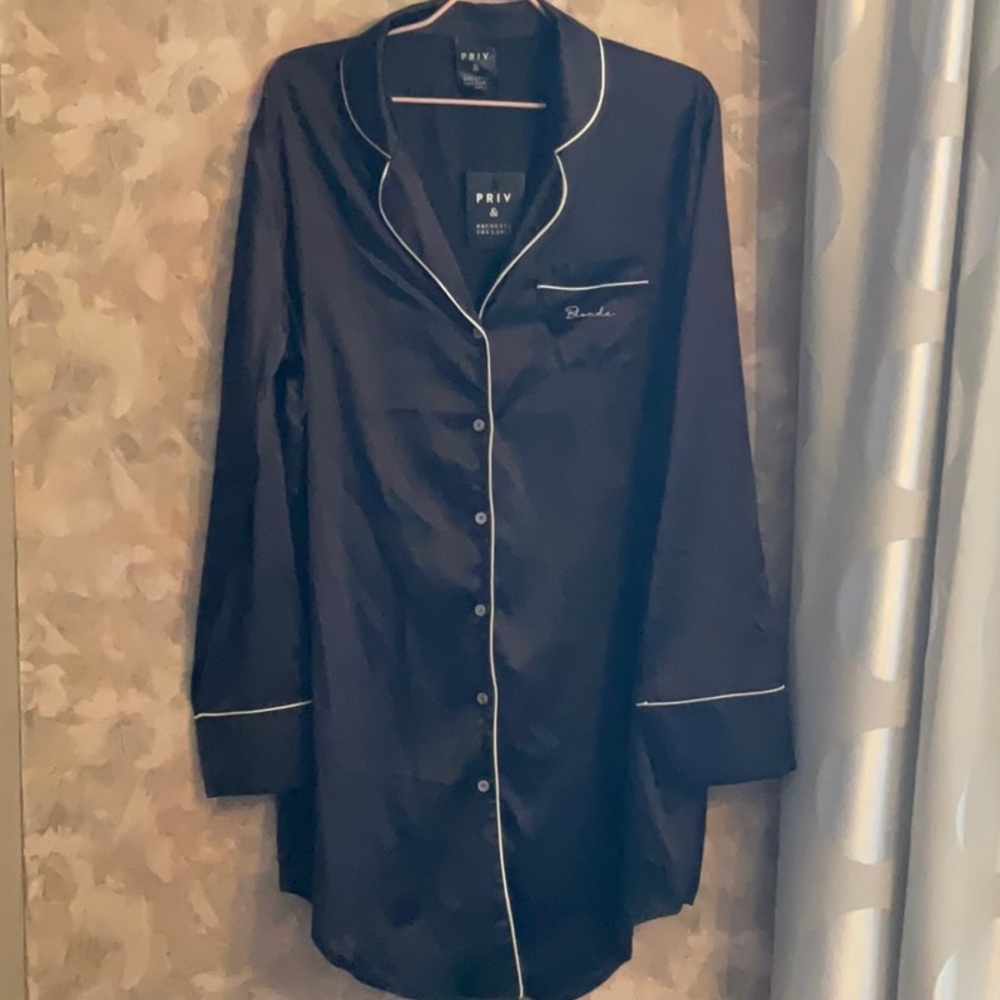 Brunette The Label Black and White Pajama Nightshirt